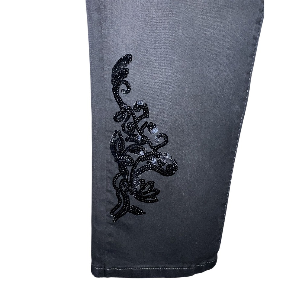 DG2 Diane Gilman Grey Black Ombre Sequin Floral High Rise Skinny Jeans Size XLT - Picture 4 of 9